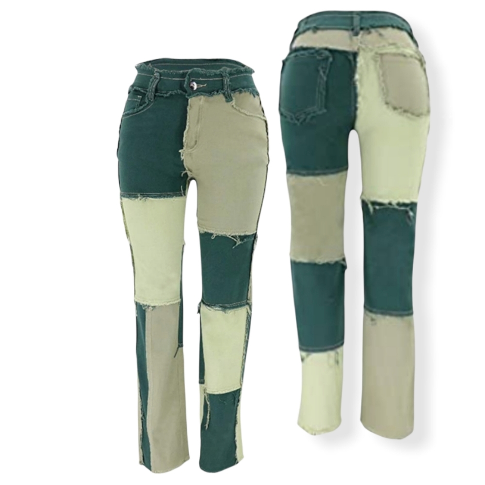 Sexy💥High Waisted Stretch Patchwork Straight Jeans Denim Pants, Size M, NWT